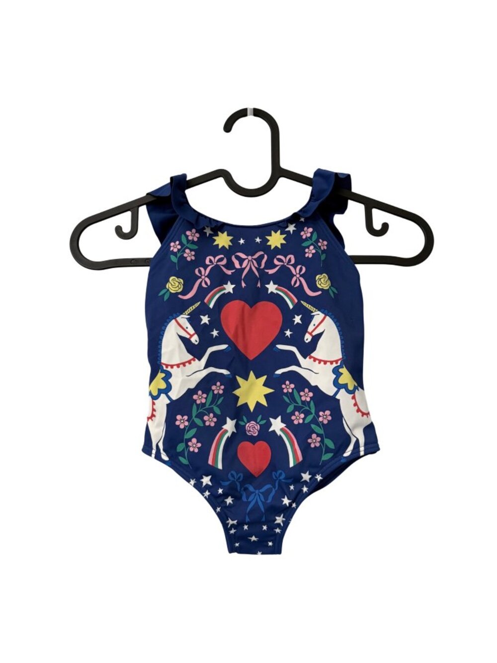 NEW Mini Boden Sapphire Blue Unicorn Ruffle Trim One Piece Swimsuit Girls 2-3Y